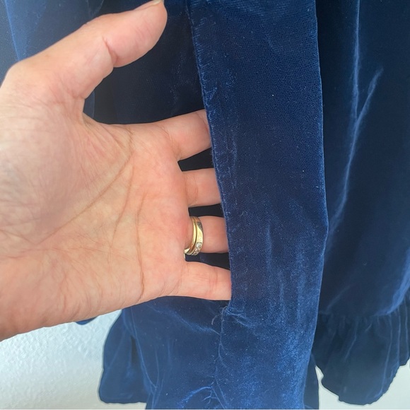 Free People Estella Velvet Mini Dress Ruffled Hem Exaggerated Sleeves Blue - Picture 6 of 8